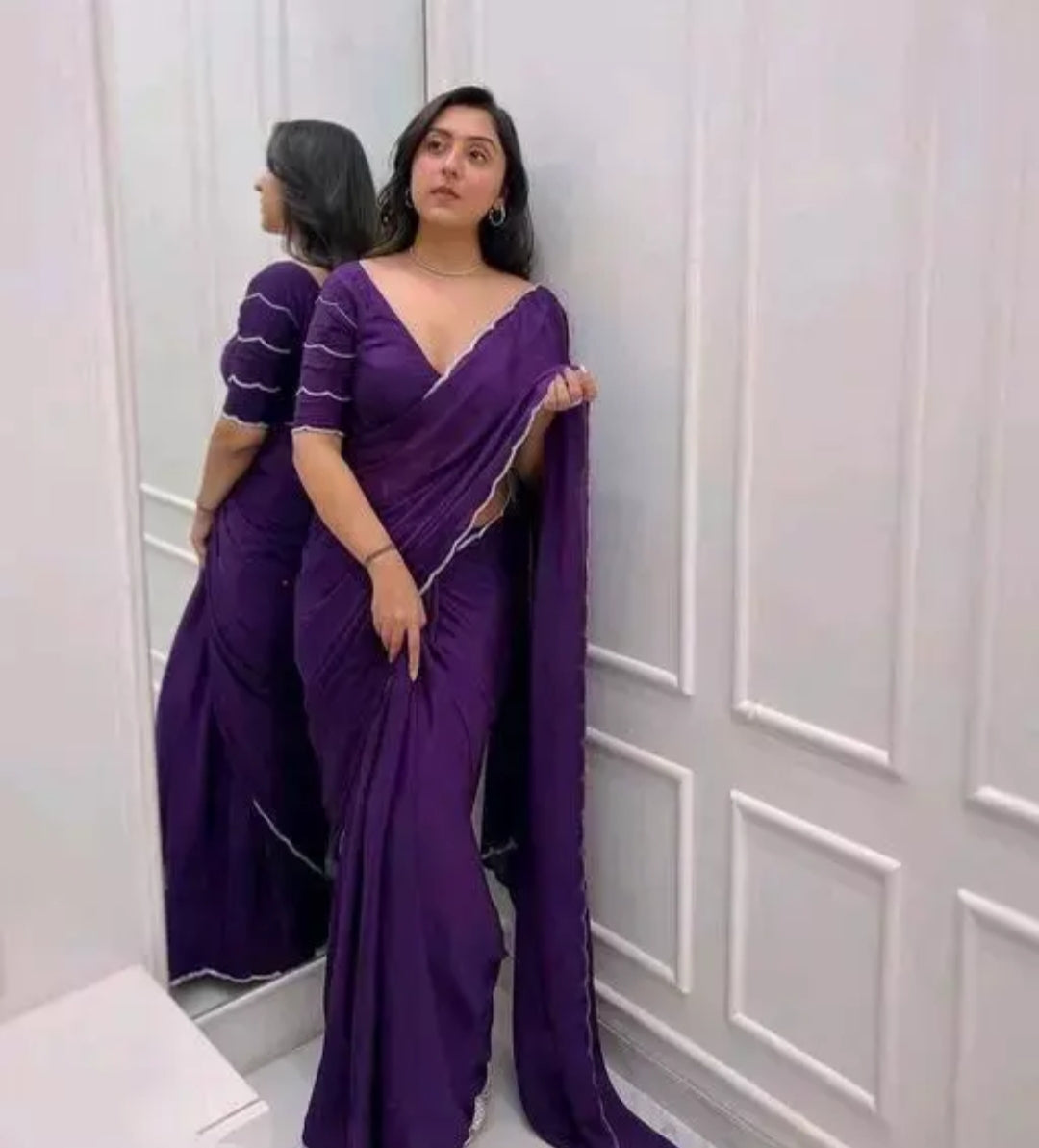 Stylish Isabella Georgette Purple Sari